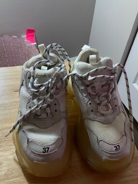 Chunky White Platform Sneakers with Translucent Yellow Soles